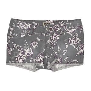 Mudd Womens Size 7 Gray Floral Print Mid Rise Cut Off Jean Shorts